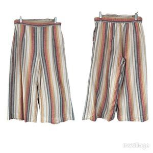 Beachlunchlounge Earth Tone Stripe Wide Leg Goucho Linen Blend Pants Sz M EUC